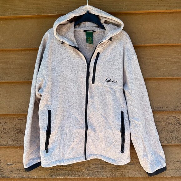 Cabela's Hooded Sweatshirts Beige Zip Up Sweater Sweatshirt Size L - Picture 1 of 11